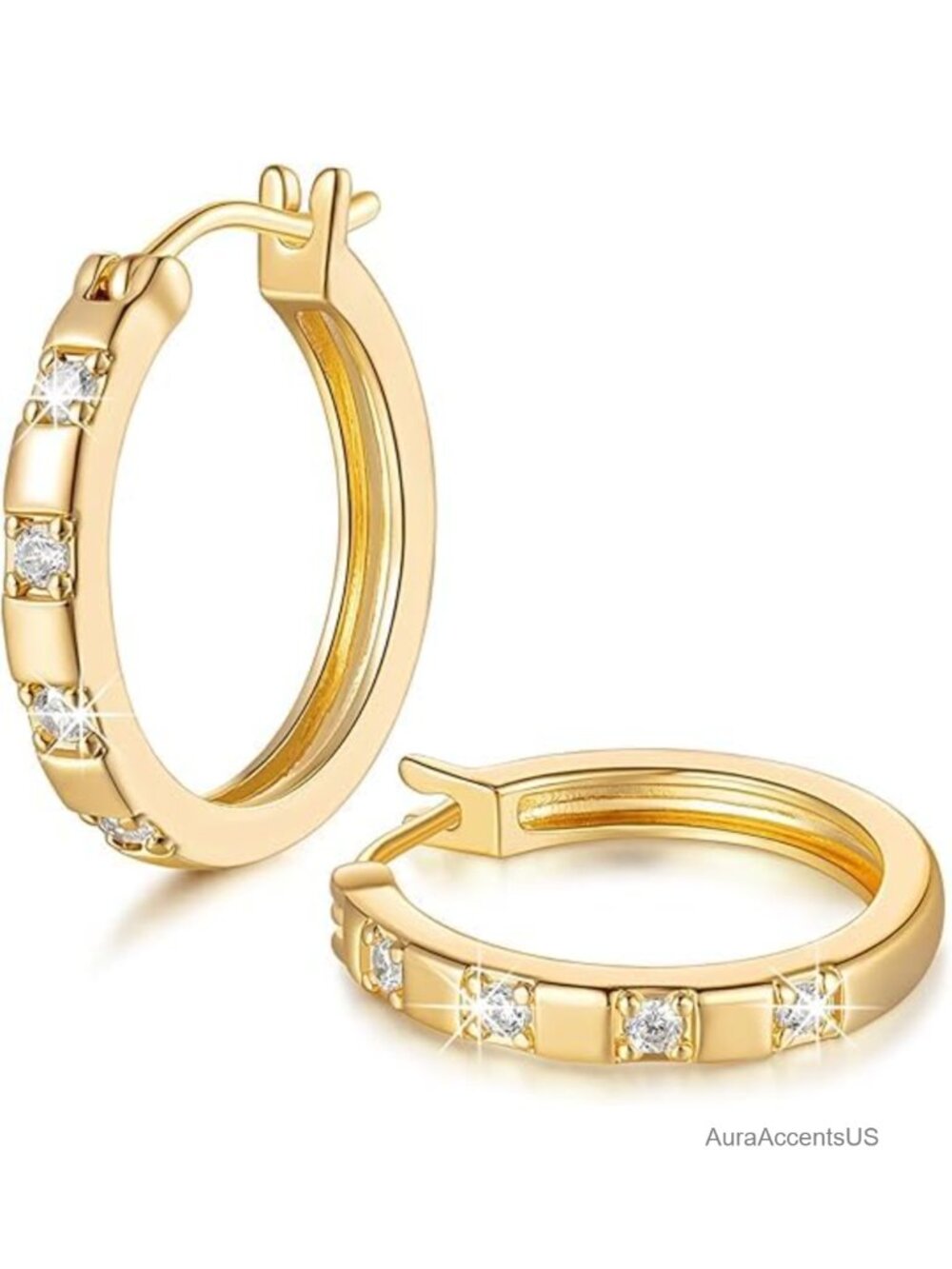 14K Gold Plated Hoop Earrings with CZ for Women Sparkling 20mm